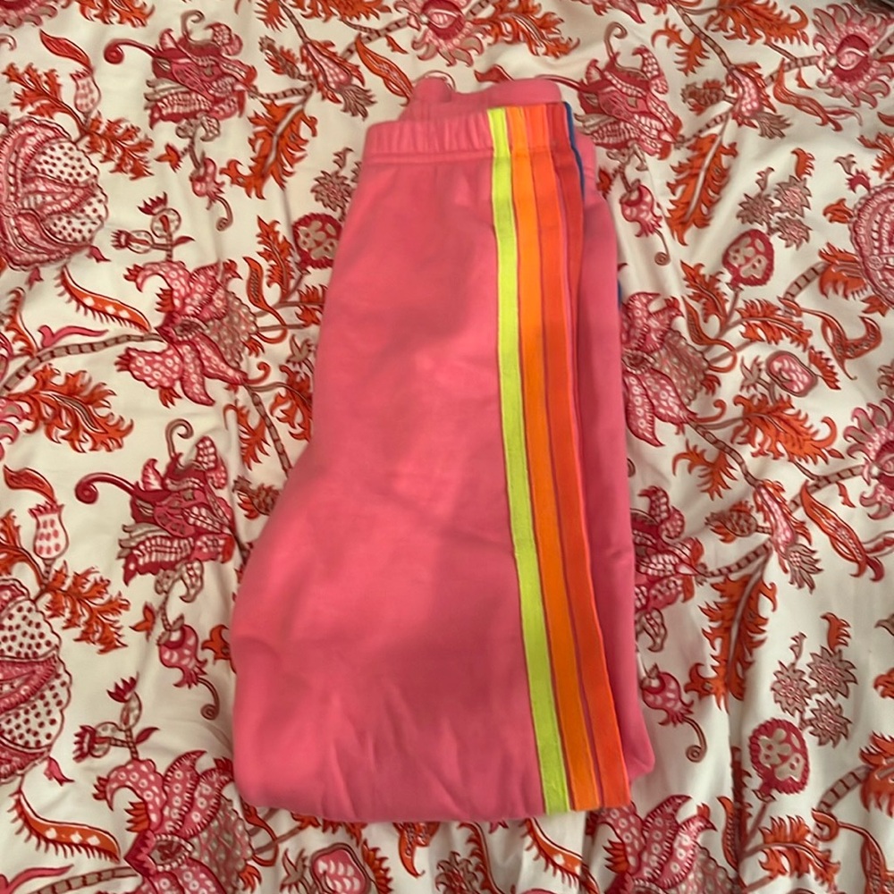 Aviator Nation Pink Sweatpants with Rainbow Stripes